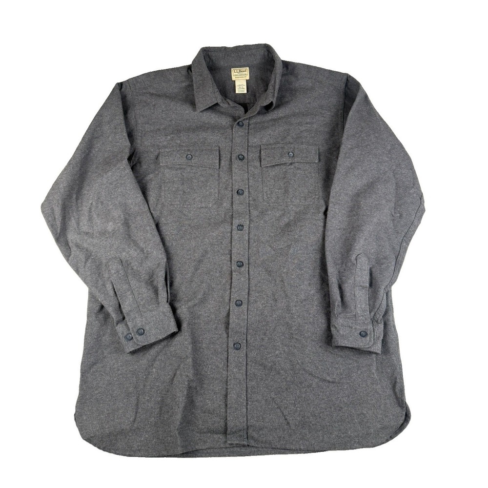 LL Bean Mens XL Tall Shirt Traditional Fit Gray 100% Cotton Flannel Workwear